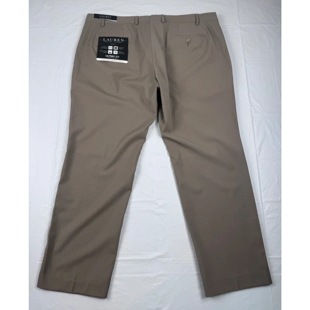 Lauren Ralph Lauren Mens 40x29 UltraFlex Classic Fit Wool Dress Pant Taupe Brown